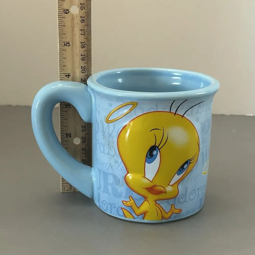 Tweety Bird 99% Angel Coffee Mug Houston Harvest 3D Blue Ceramic Warner Brothers